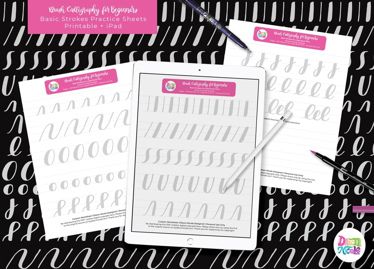 Basic Strokes Worksheets for Large Brush Pens. Download these free brush calligraphy worksheets and get practicing! 
