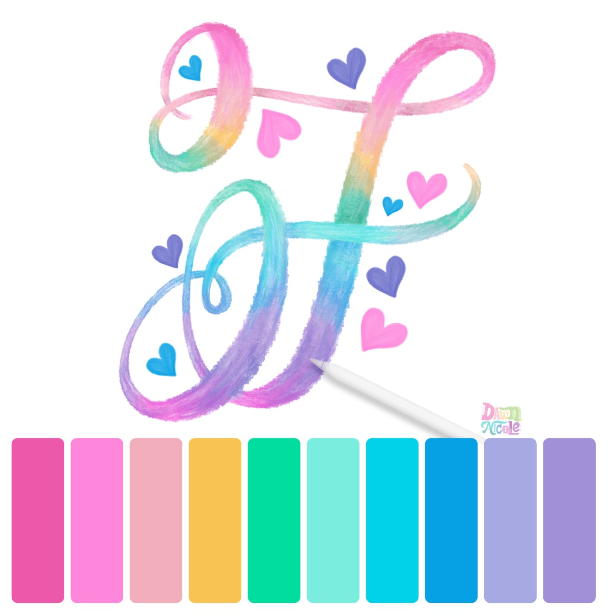 Procreate Tutorial: Rainbow Calligraphy Crayon. Creating this colorful style of lettering is oh-so-easy. Follow these steps to whip up your own version. Plus, a free color palette!