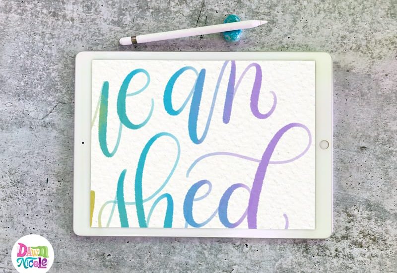 Procreate Tutorial: Colorful Blended Calligraphy. Learn how to use my free Ombré Bleed Procreate Brush to create this easy colorful blended calligraphy.