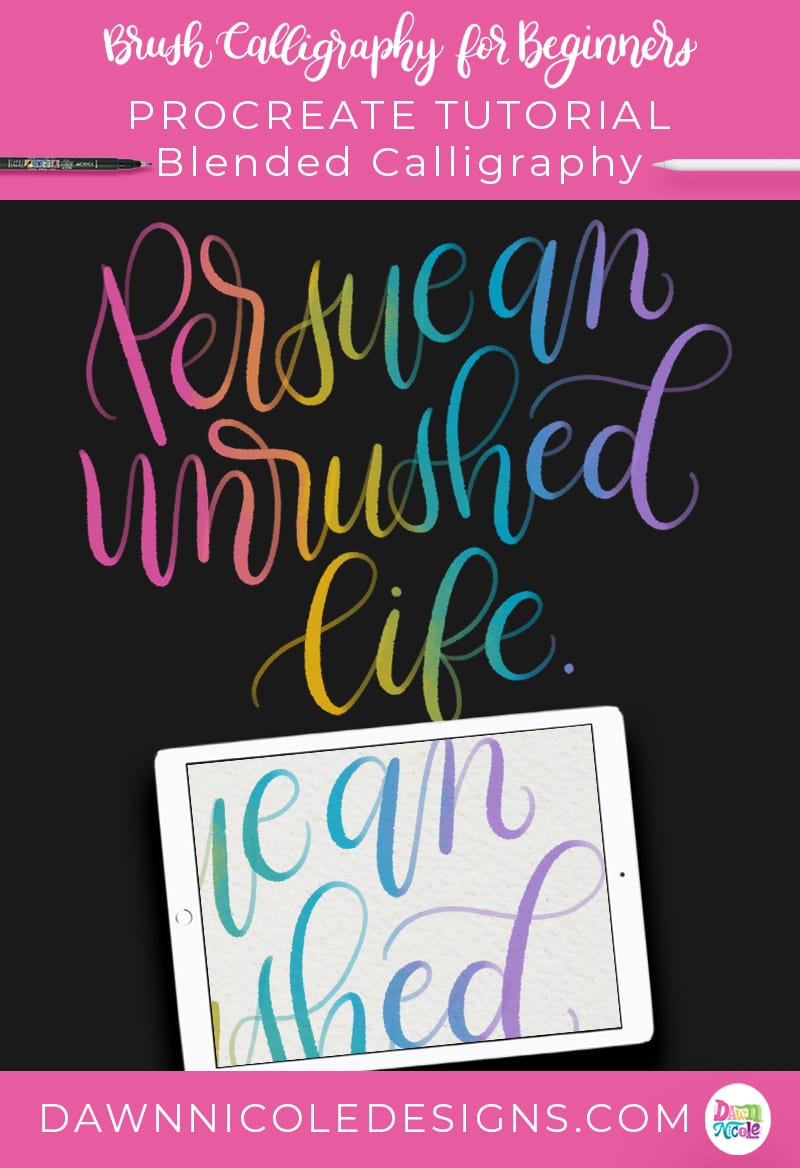 Colorful Blended Calligraphy Procreate Tutorial. Learn how to use my free Ombré Bleed Procreate Brush to create this easy, colorful blended calligraphy.