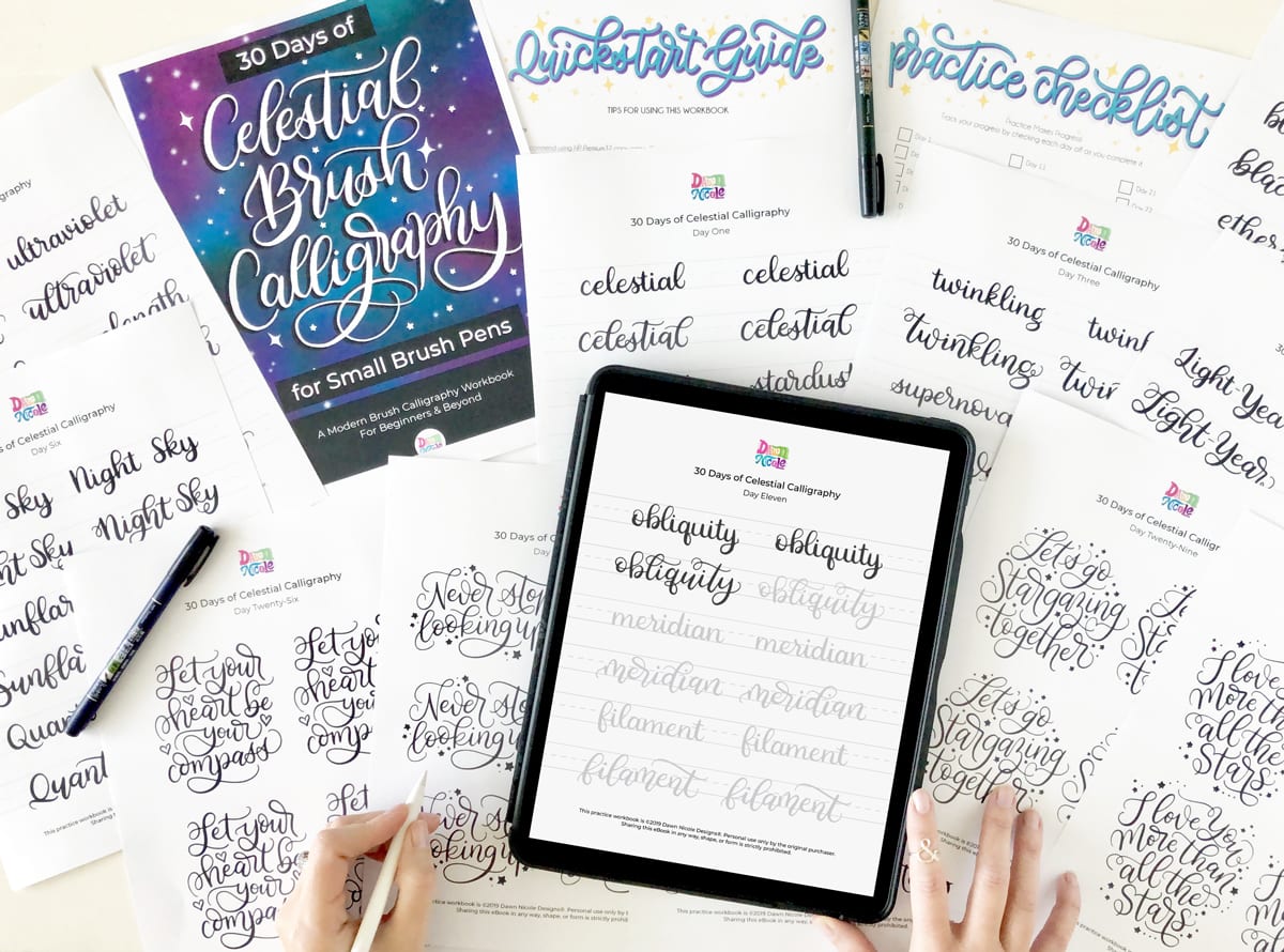30 Days of Celestial Calligraphy Workbook. Do one worksheet a day to grow your skills! GET IT HERE!