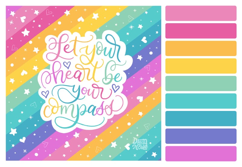 Rainbow Falls Color Palette + Lettering Inspiration. Grab the free color palette, check out the lettering pieces I created and make some of your own!