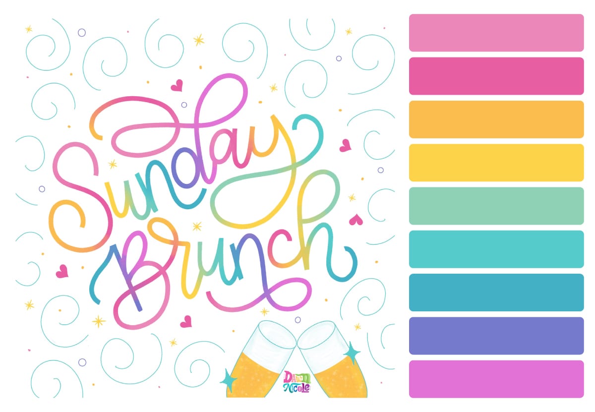 Rainbow Falls Color Palette + Lettering Inspiration. Grab the free color palette, check out the lettering pieces I created and make some of your own!