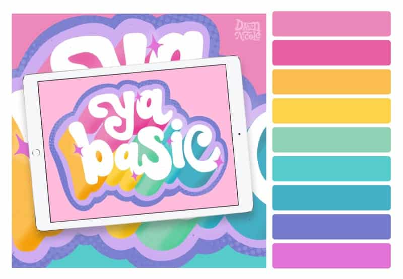 Rainbow Falls Color Palette + Lettering Inspiration. Grab the free color palette, check out the lettering pieces I created and make some of your own!