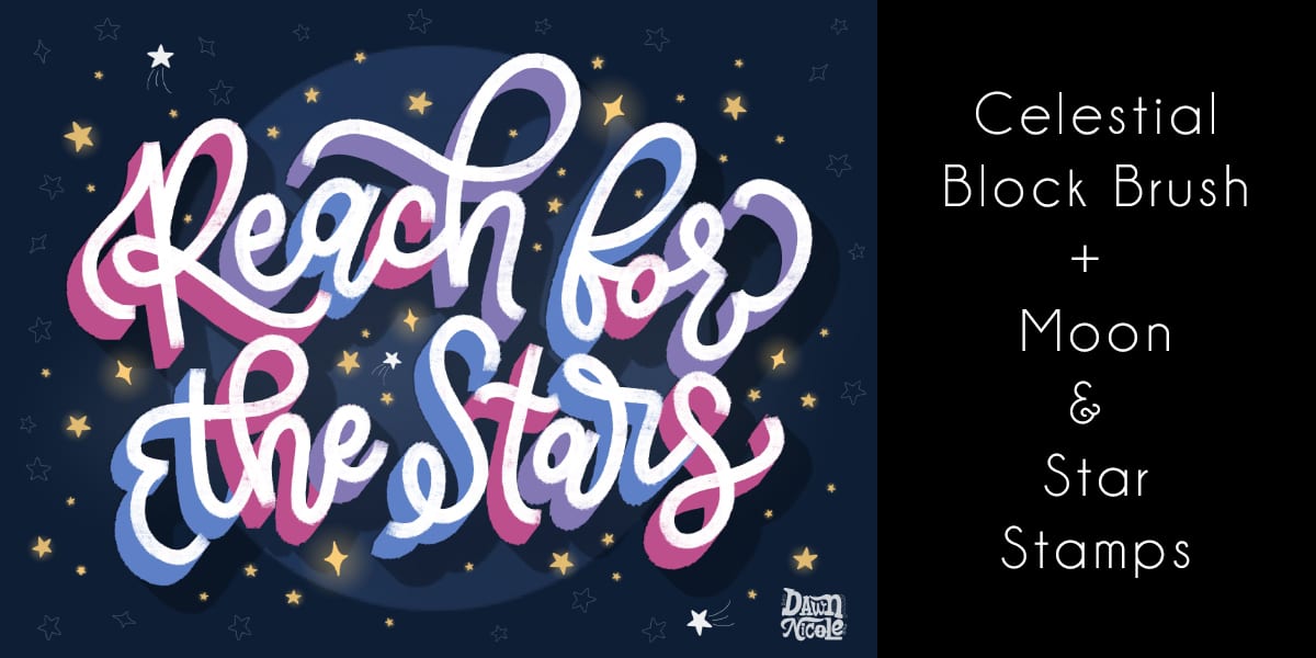 Reach for the Stars Procreate Video Lesson. Learn how to create this lettering artwork in my free 23-minute video lesson!