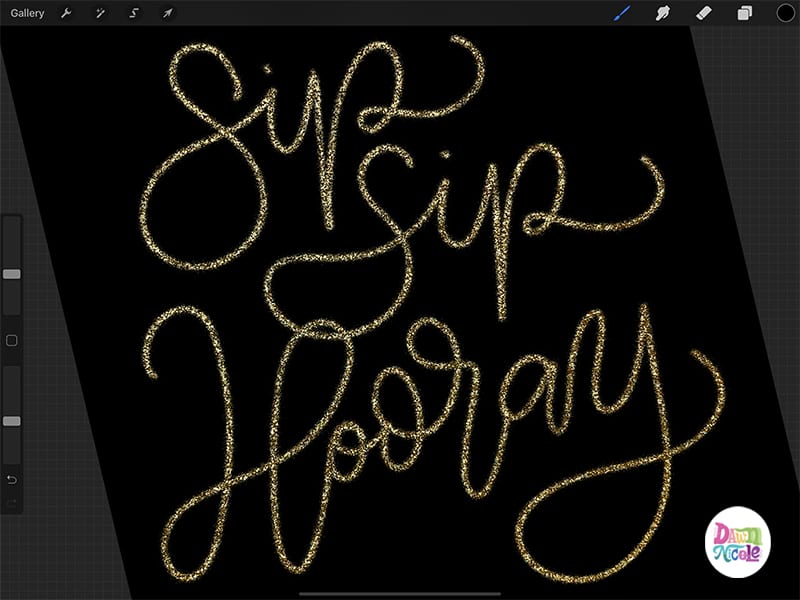 Glitter Lettering Procreate Tutorial. Learn how to use the Holiday Shimmer Brush and Glitter Texture papers to easily create a super sparkly lettering style!