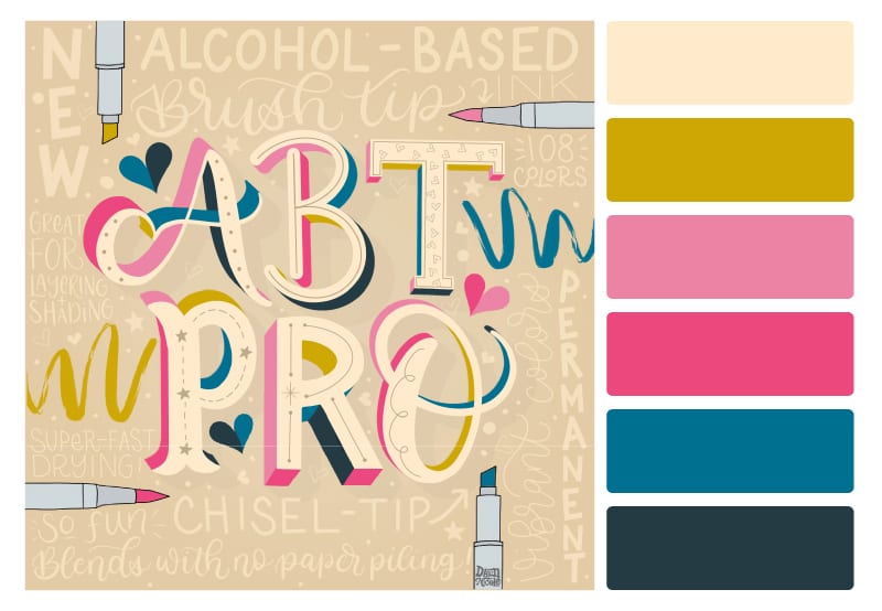 Happy Heart Color Palette + Lettering Inspiration. Grab the free color palette, check out the lettering pieces I created and make some of your own!