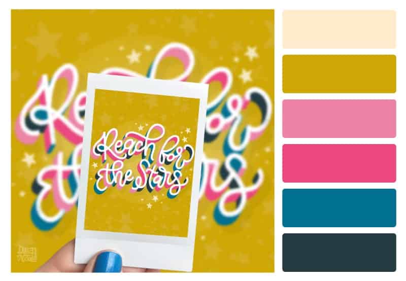 Happy Heart Color Palette + Lettering Inspiration. Grab the free color palette, check out the lettering pieces I created and make some of your own!