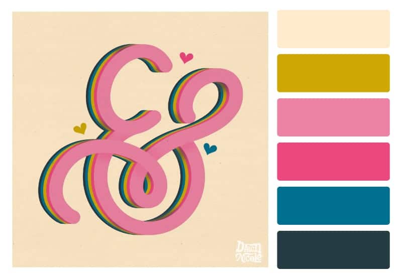 Happy Heart Color Palette + Lettering Inspiration. Grab the free color palette, check out the lettering pieces I created and make some of your own!