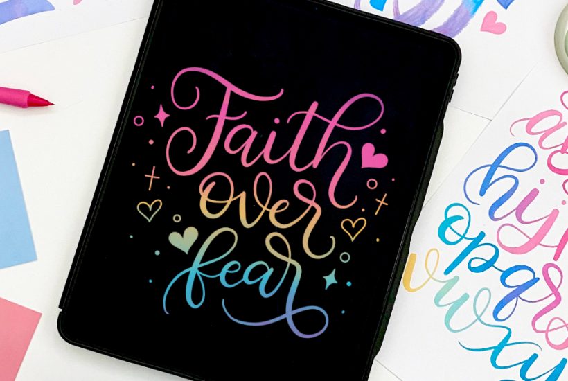 Faith Over Fear Practice Sheets. Download these free custom brush calligraphy practice sheets in both a Printable PDF and Procreate iPad-friendly format.