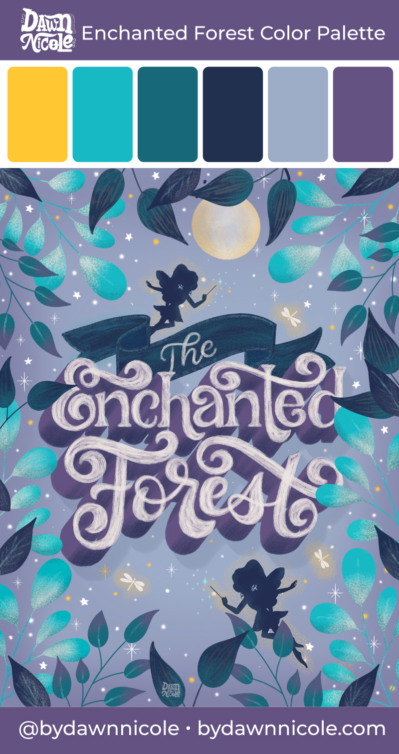 Enchanted Forest Color Palette. Grab the color palette I used for my hand-lettered “Enchanted Forest” artwork + tips for how to use it!