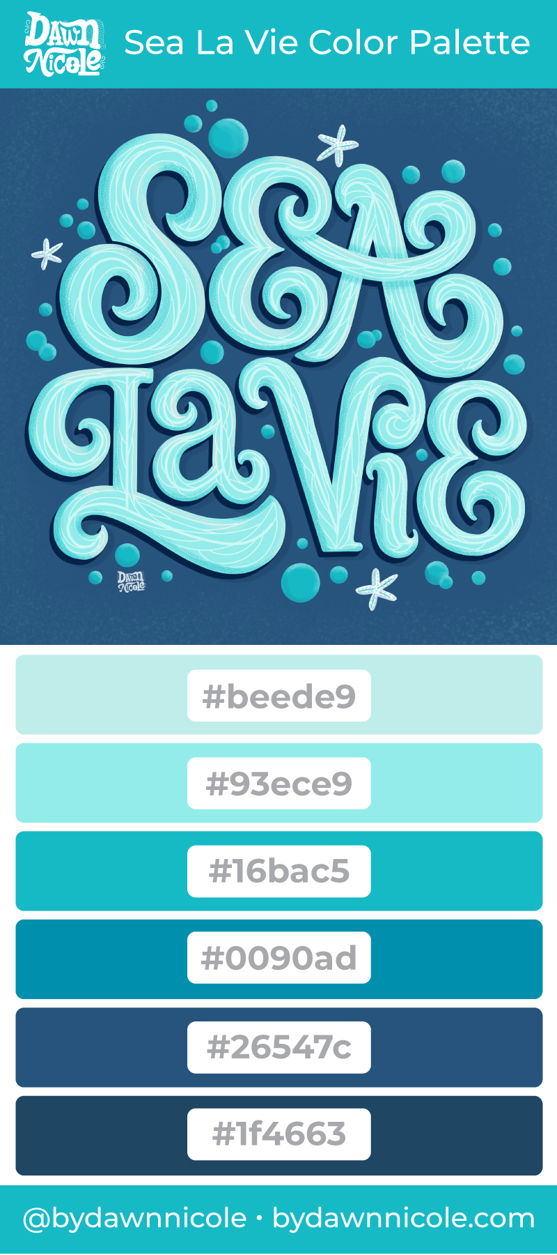 Sea La Vie Color Palette. I'm sharing my free monochrome color palette along with a few tips to level up your lettering.