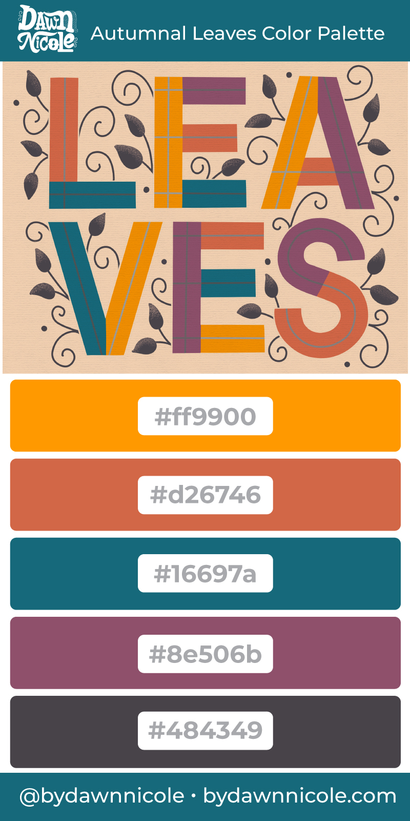 Autumnal Leaves Color Palette. Get this free Autumnal color palette, plus a few tips to level up your lettering!