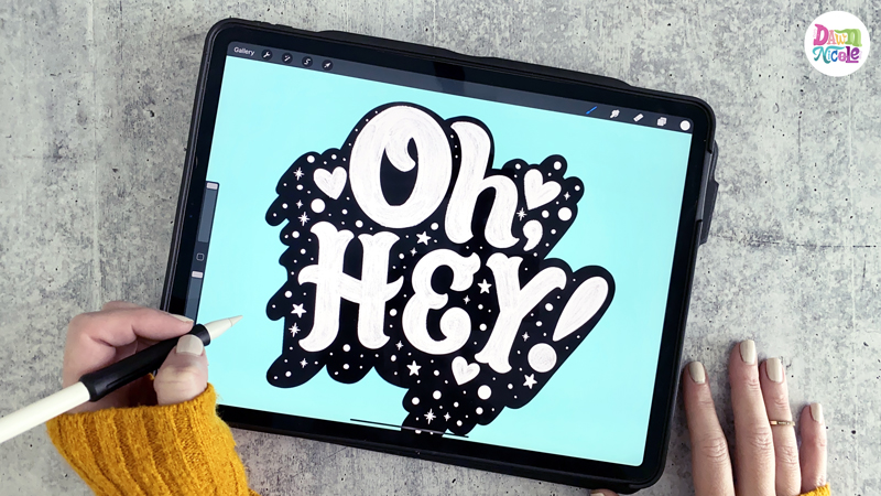 Long Shadow Lettering: Procreate Video Tutorial. Create this textured lettering with a long shadow and illustrations in five simple steps!
