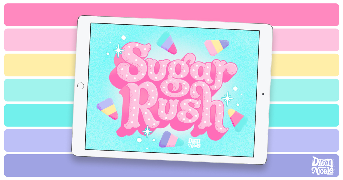 Sugar Rush Color Palette. Grab the free color palette I used to create this "Sugar Rush" hand lettering in the Procreate app!
