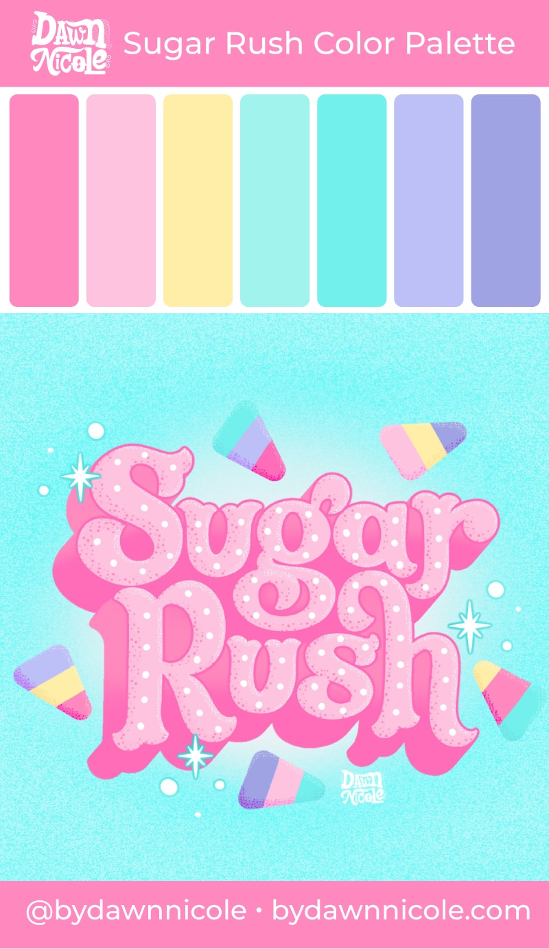 Sugar Rush Color Palette. Grab the free color palette I used to create this "Sugar Rush" hand lettering in the Procreate app!