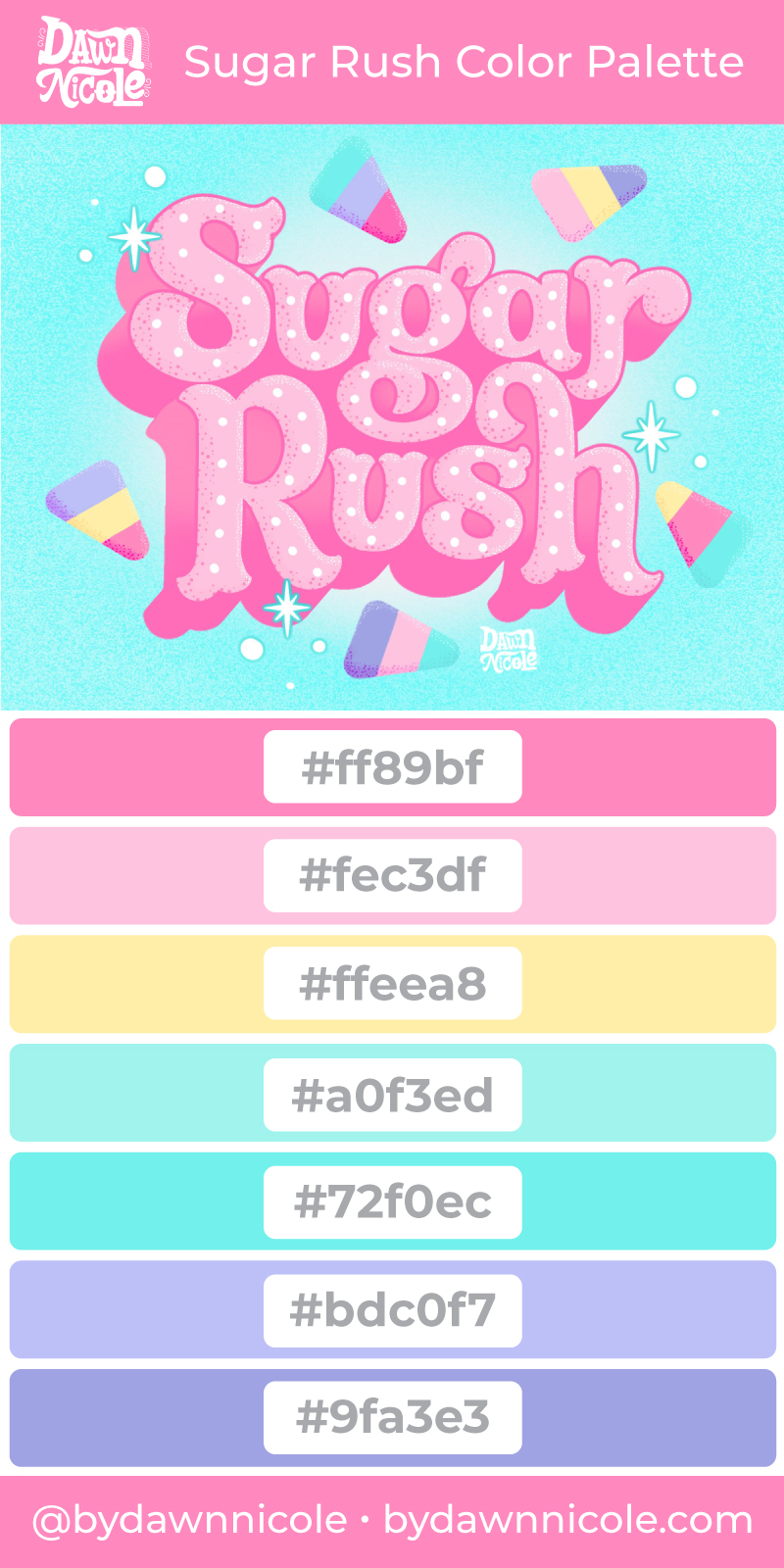 Sugar Rush Color Palette. Grab the free color palette I used to create this "Sugar Rush" hand lettering in the Procreate app!