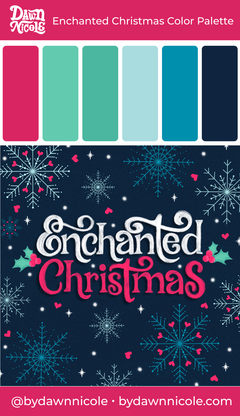 Enchanted Christmas Color Palette. Grab the free color palette I used to create this festive hand-lettered artwork in the Procreate app!