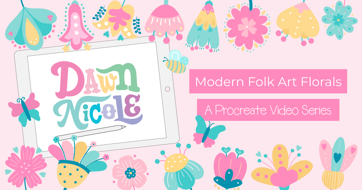 Modern Folk Art Florals Procreate Video Series. Follow along with my video lessons to learn 32 styles of Folk Art Flowers!