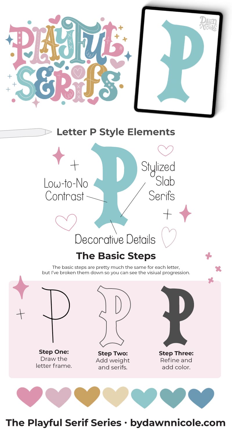 Playful Serifs: Letter P. We're on week sixteen of the 26-week Procreate Lettering Series with Letter P. Join the fun!