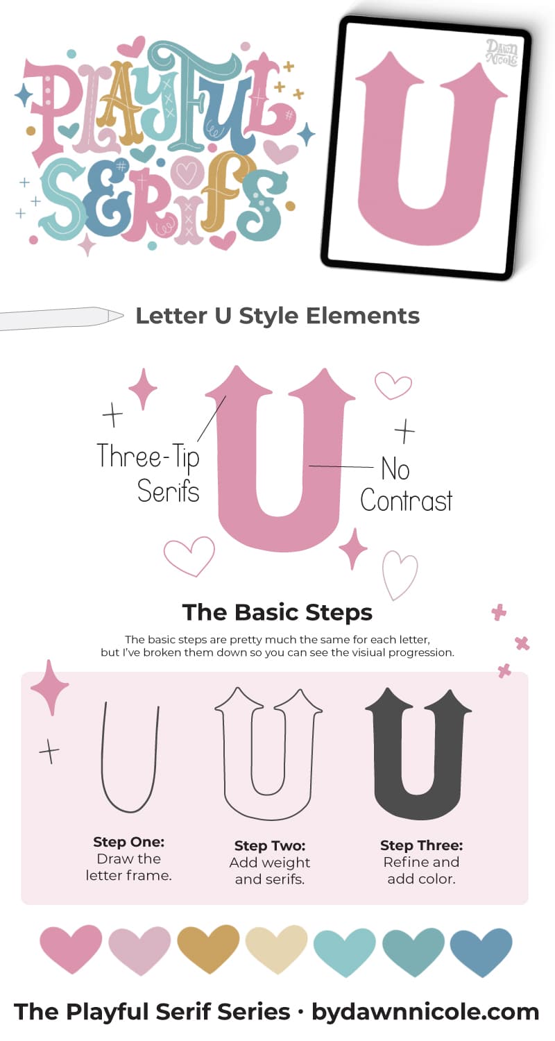 Playful Serifs: Letter U. We're on week twenty-one of the 26-week Procreate Lettering Series with Letter U. Join the fun!