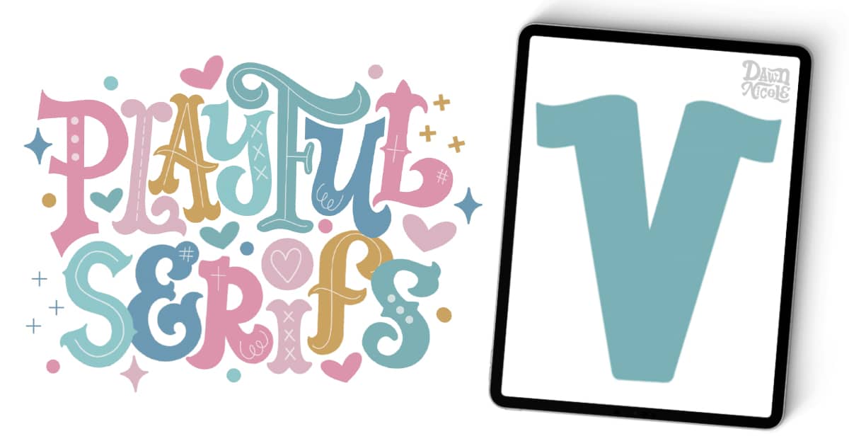 Learn how to draw a playful serif V with this step-by-step lettering tutorial. Includes a downloadable template and Procreate video lesson.