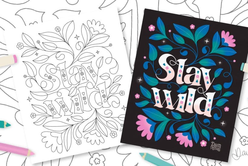 Stay Wild Free Coloring Page. Download this free printable hand-drawn whimsical botanical "Stay Wild" coloring page.