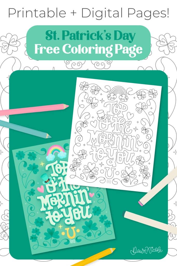 Free St. Patrick's Day Coloring Page. Download this free festive hand-drawn coloring page in Printable and Digital formats!