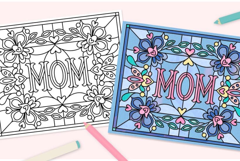 Printable Mother's Day Card & Coloring Page. Celebrate Mom with this free, hand-drawn printable stained glass-style card and coloring page!