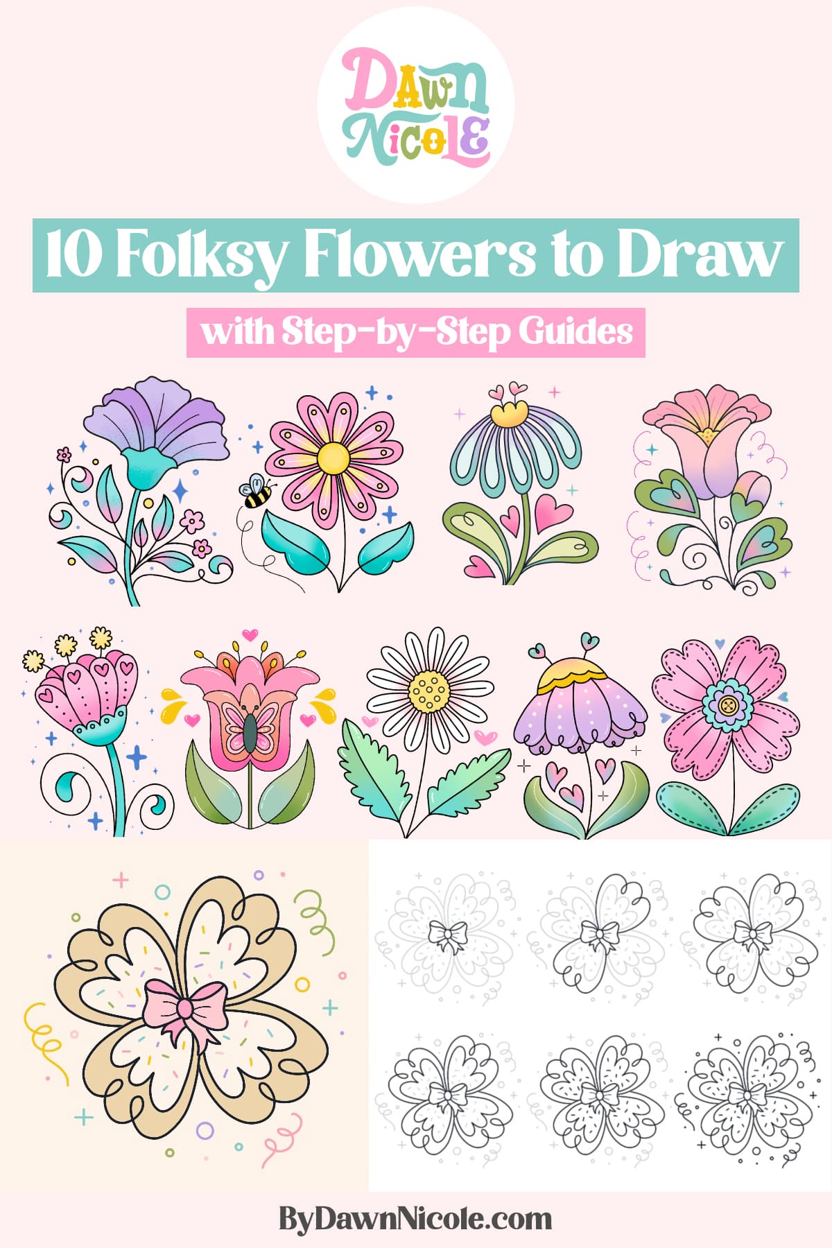 10 Folksy Flowers to Draw. Learn how to draw ten delightful flower styles, with easy step-by-step instructions!
