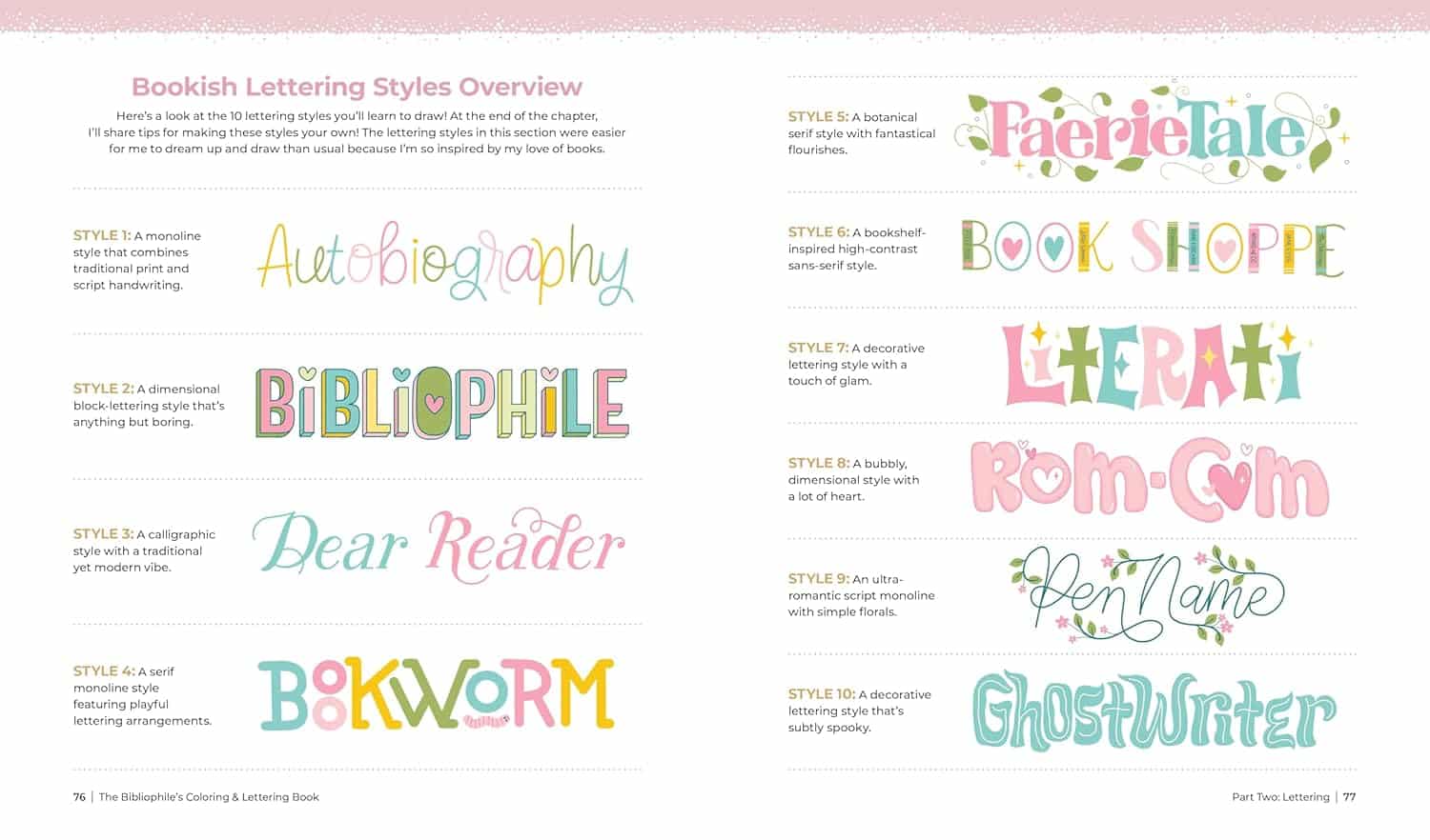 The Bibliophile's Coloring and Lettering Book. A Cozy Collection of Hand-Drawn Coloring Pages, Trace-to-Learn Lettering Styles, and Shareable Bookmarks for Book Lovers.