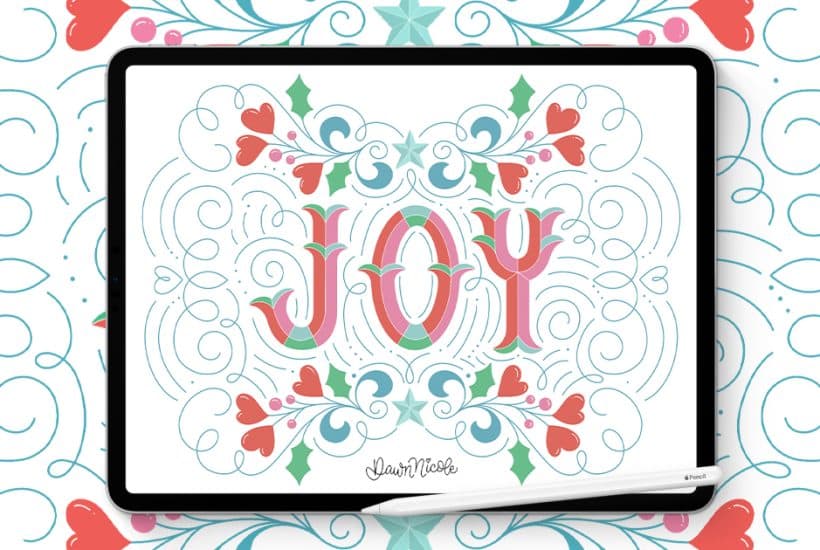 Beveled Serif Holiday Art Tutorial. Create joyful holiday lettering art with embellishments by following my video tutorial!