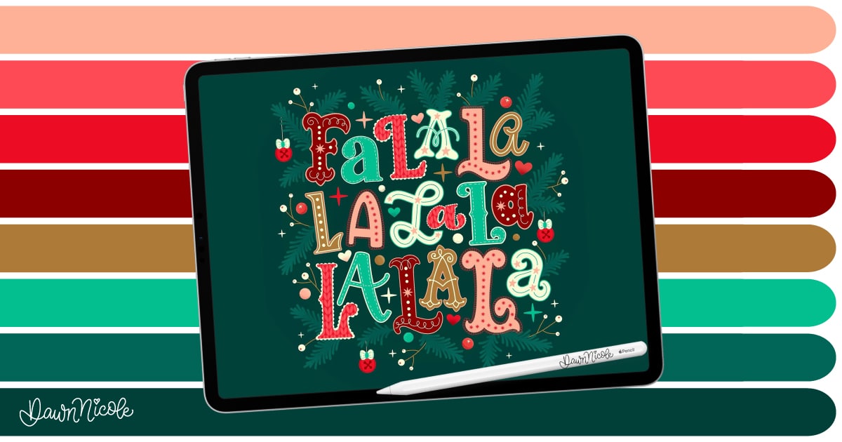 Festive Procreate Color Palette. Download this free Procreate color palette to inspire your next holiday art project!