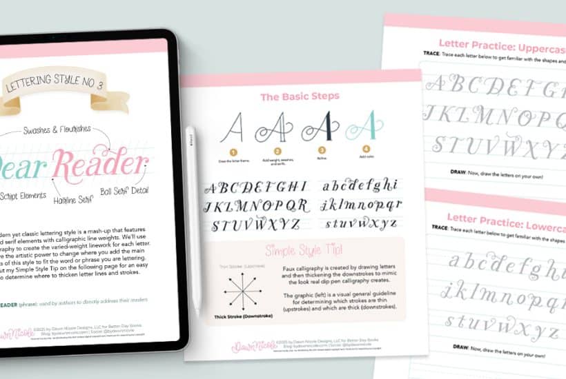 Free Printable Lettering Worksheets. Practice my "Dear Reader" style with these trace-to-learn free printable lettering worksheets!