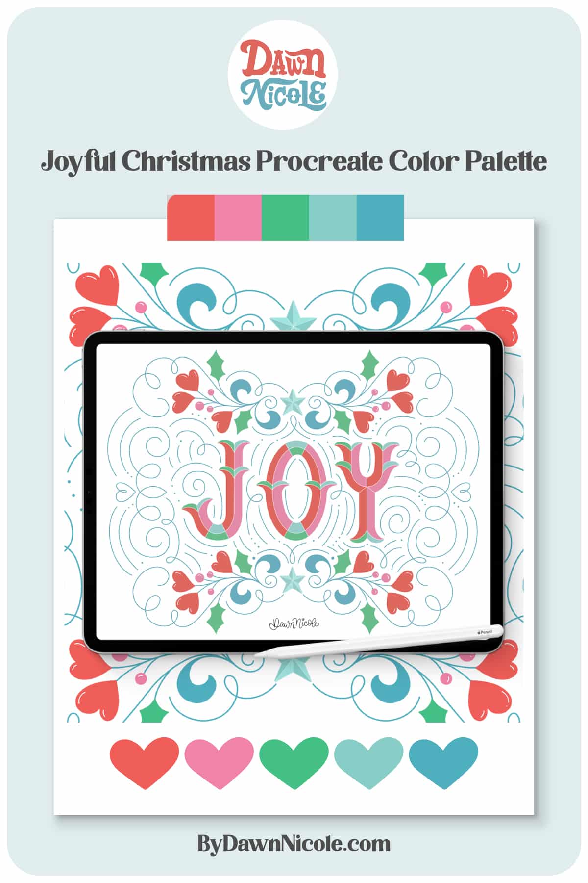 Joyful Christmas Procreate Color Palette. Download this free Procreate color palette to inspire your next holiday art project!