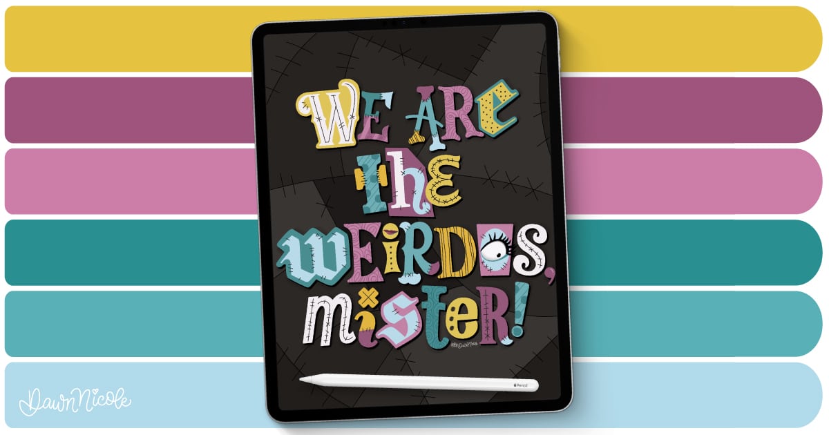 Sally-Inspired Procreate Color Palette. Get the free palette from my lettering, featuring a Nightmare Before Christmas meets The Craft theme.