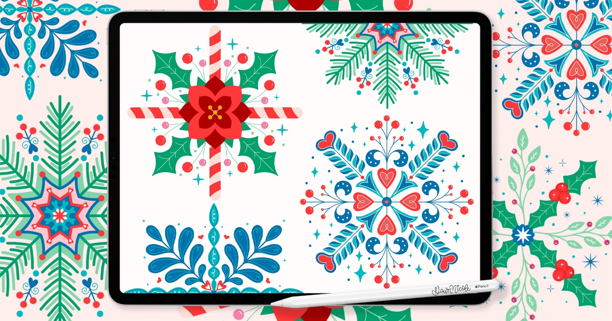 How to Draw Snowflakes. These folksy snowflakes are delightfully charming—and so simple to create in Procreate!