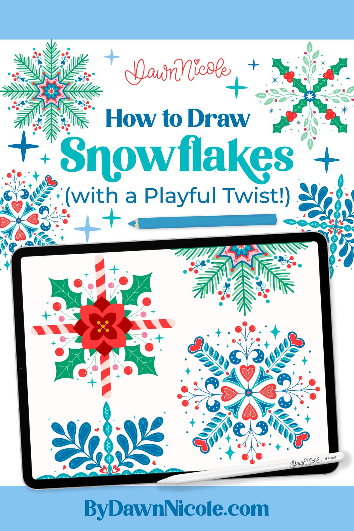 How to Draw Snowflakes (with a Playful Twist!). These folksy snowflakes are delightfully charming—and so simple to create in Procreate!