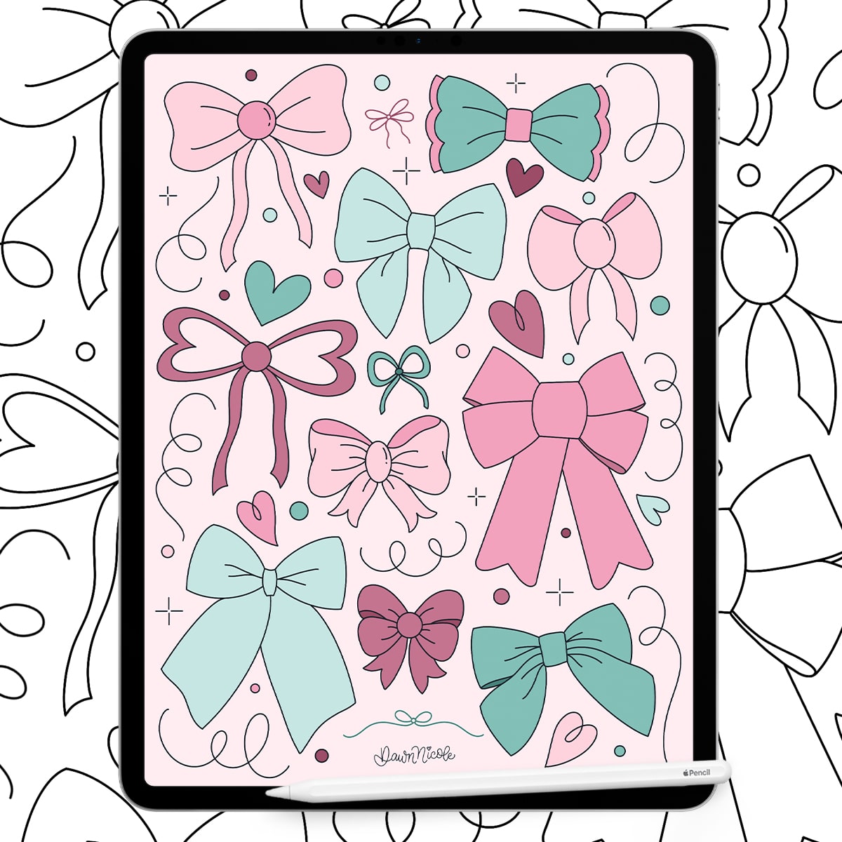Cute Coquette Bows Coloring Page. An unapologetically girly hand-drawn free printable and digital coloring page!