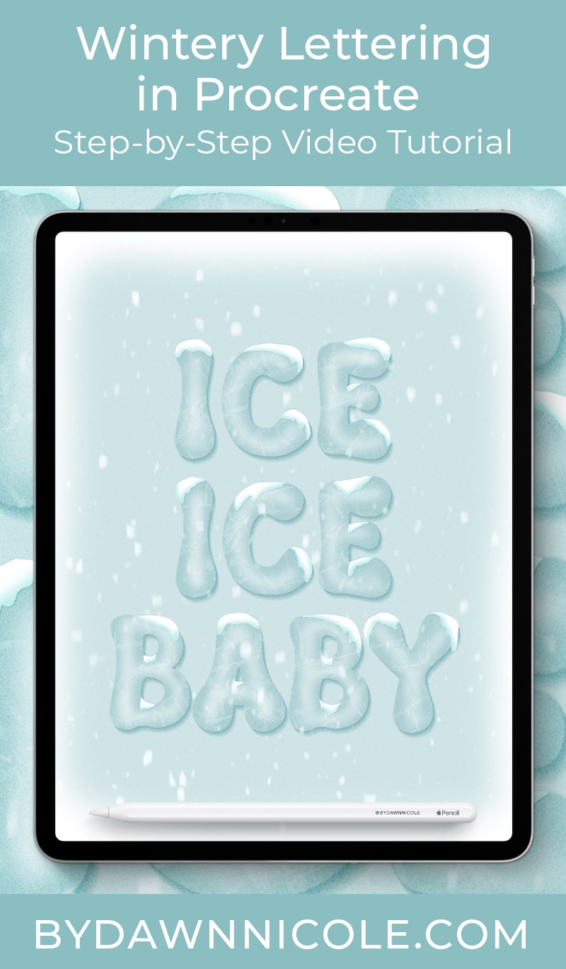 Easy Wintery Lettering in Procreate. Create easy frosted letters with my step-by-step Procreate video lesson (and free color palette!)