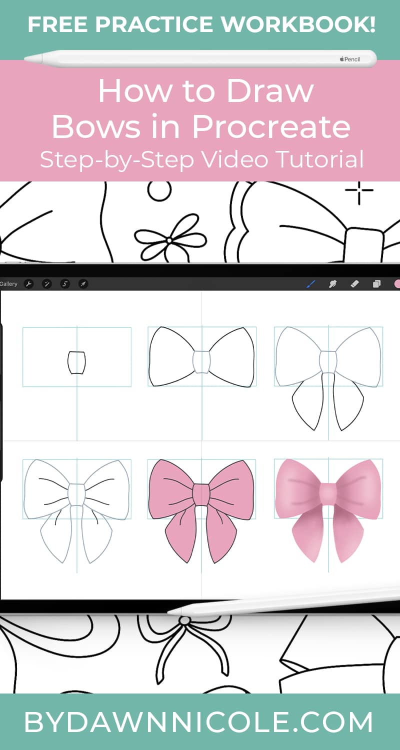 How to Draw Bows in Procreate. Learn ten cute ways to draw bows in my video tutorial. Plus, download a free practice workbook!