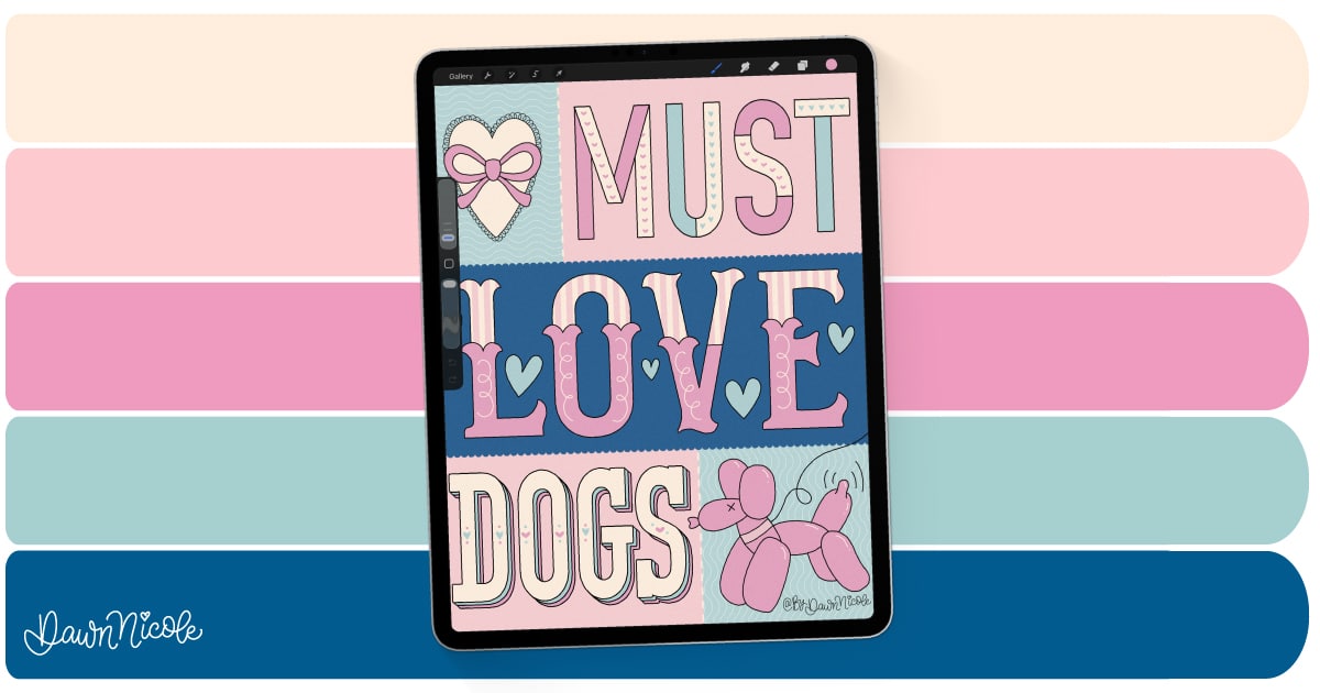 Bubblegum Blues Procreate Color Palette. Download the free Bubblegum Blues Procreate Color Palette with pops of pink, blue, and retro-inspired colors for cute lettering projects.