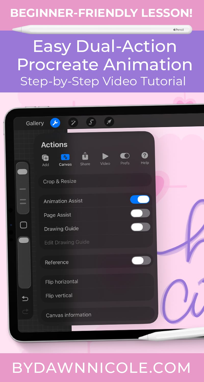 Easy Dual-Action Procreate Animation. Learn how to animate dancing lettering and bursting hearts with this easy dual-action Procreate animation tutorial!