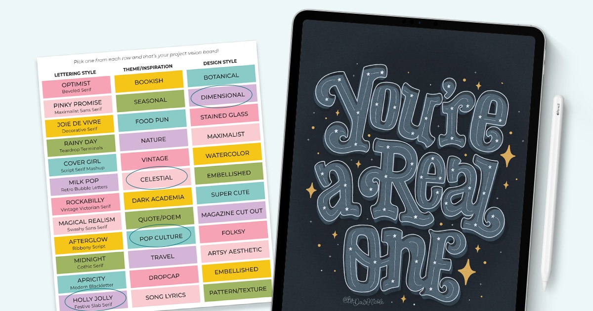 Printable Lettering Idea Generator. Feeling stuck on what to letter next? Turn creative blocks into bold ideas with this printable lettering prompt matrix!