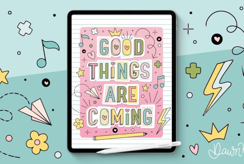 Nostalgic '90s-Inspired Notebook Lettering. Follow along as I show you how to create this playful retro lettering style in a step-by-step Procreate video lesson.