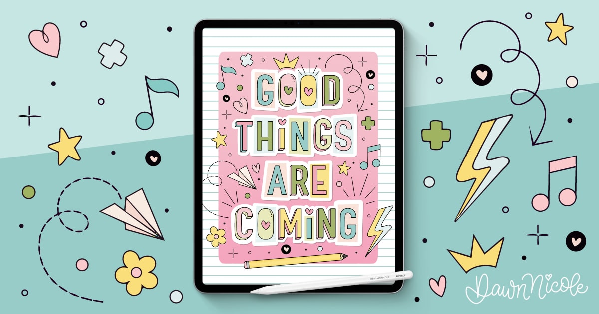 Nostalgic '90s-Inspired Notebook Lettering. Follow along as I show you how to create this playful retro lettering style in a step-by-step Procreate video lesson.