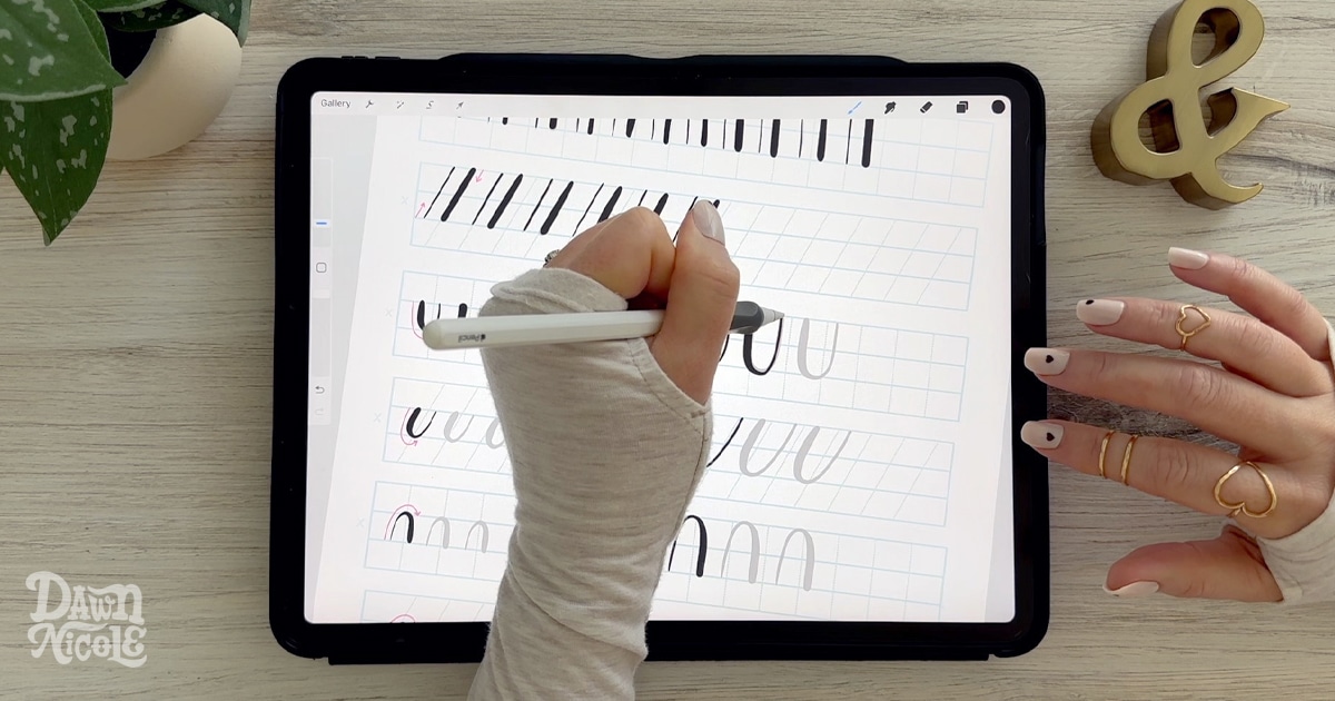 Free Calligraphy Practice Sheets with Procreate Video Tutorial. Start your modern calligraphy journey on the iPad with free practice sheets and a step-by-step Procreate video for beginners.