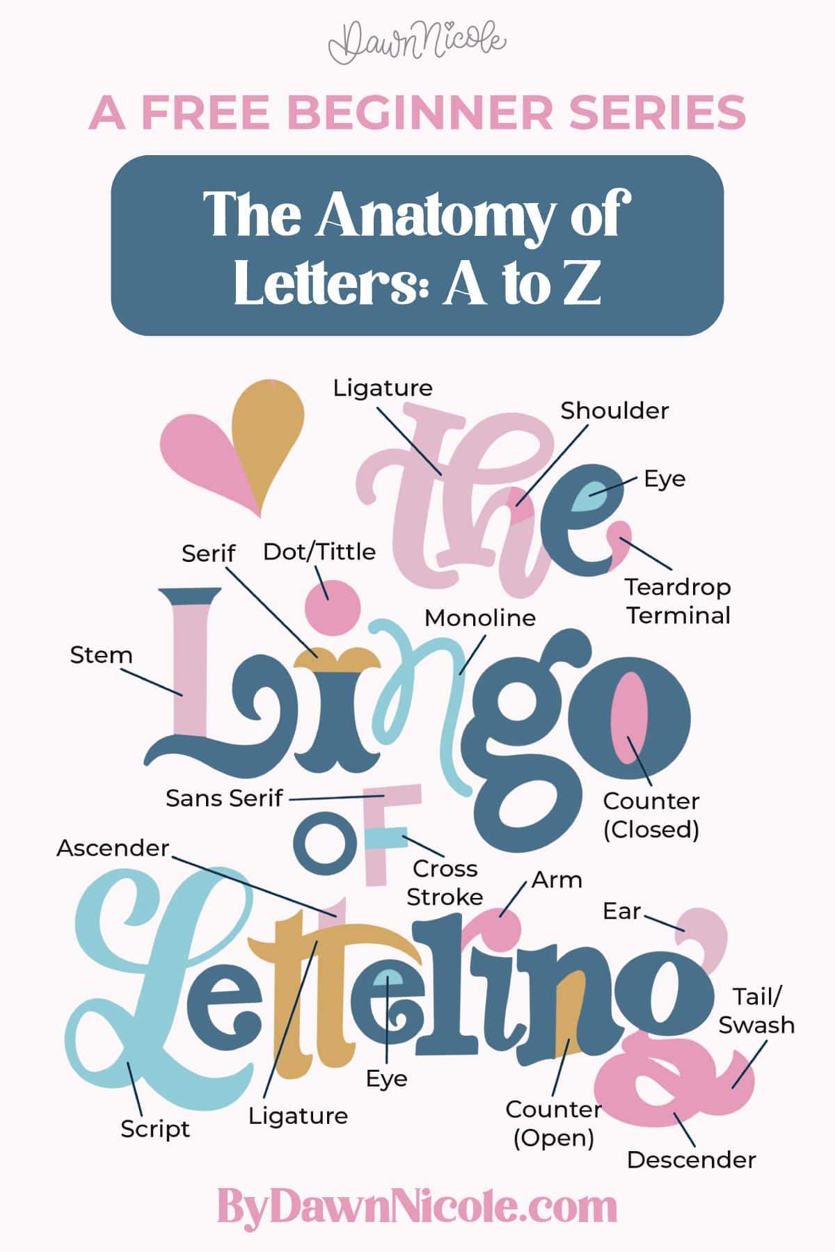 The Anatomy of Letters: An A–Z Guide for Lettering Artists. Master the anatomy of letters with my A–Z guide of terminology to grow your lettering skills and typography knowledge.