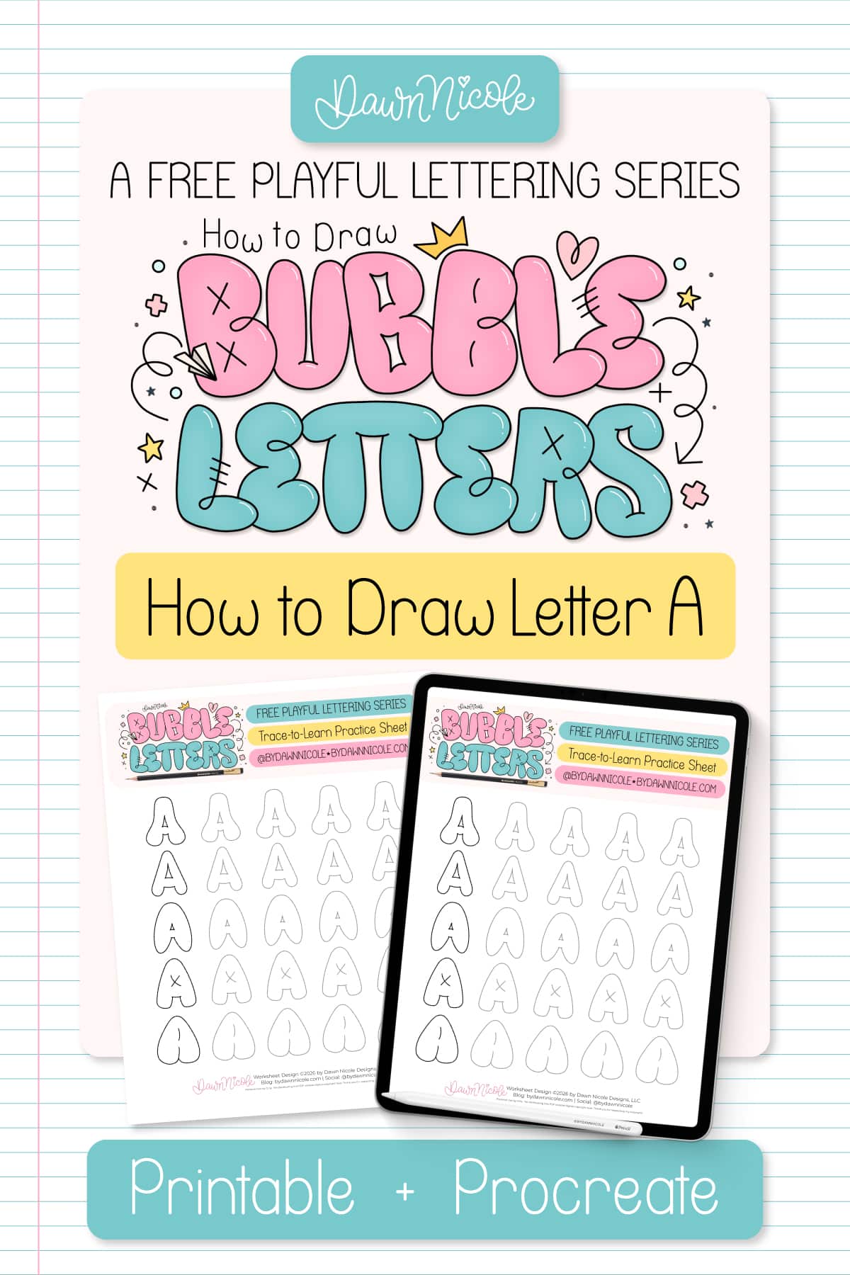 Bubble Letter A (Tutorial + Free Practice Sheet!). Learn how to draw a bubble letter A step-by-step, plus download a free printable practice sheet to trace and color!