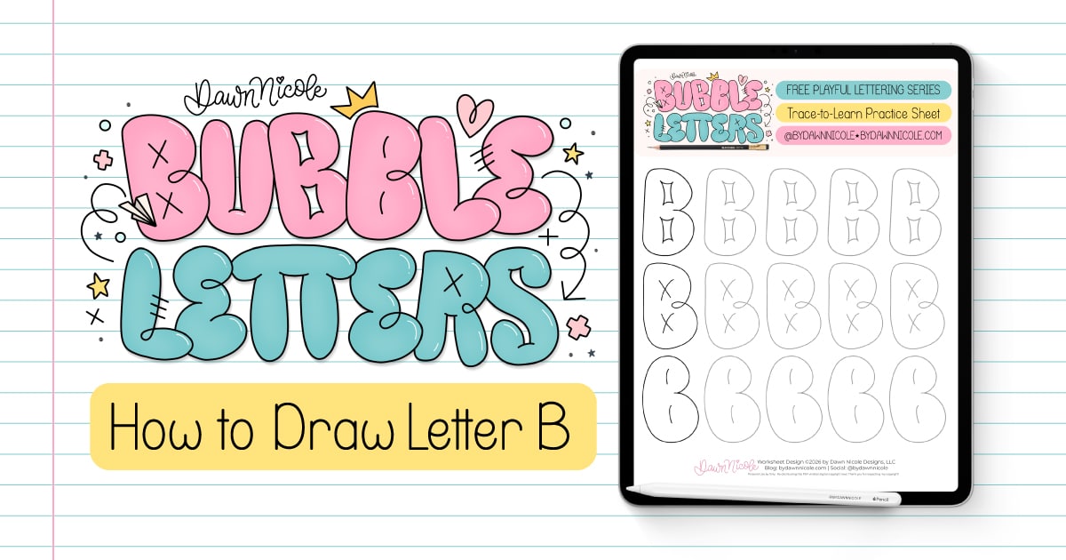 Bubble Letter B (Tutorial + Free Practice Sheet!). Learn how to draw a bubble letter B step-by-step, plus download a free printable practice sheet to trace and color!